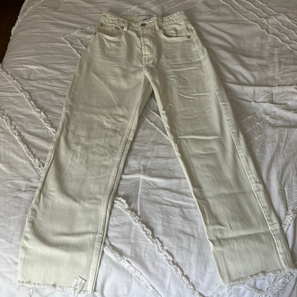ZARA HI-RISE STRAIGHT LEG GREEN JEANS